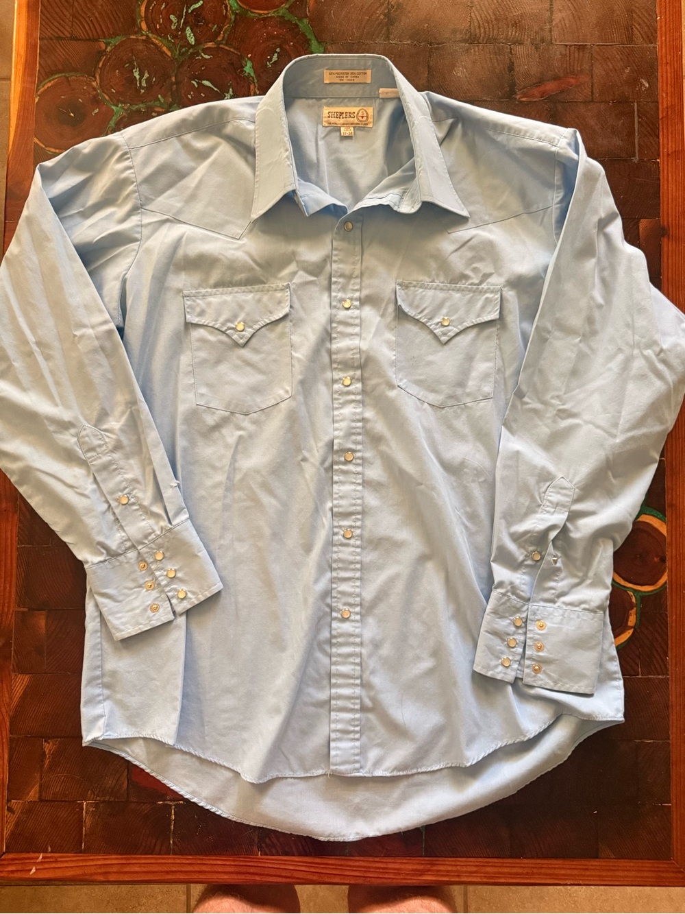 Sheplers Men’s 17-34 Light Blue Western Pearl Snap Shirt Long Sleeve Cowboy